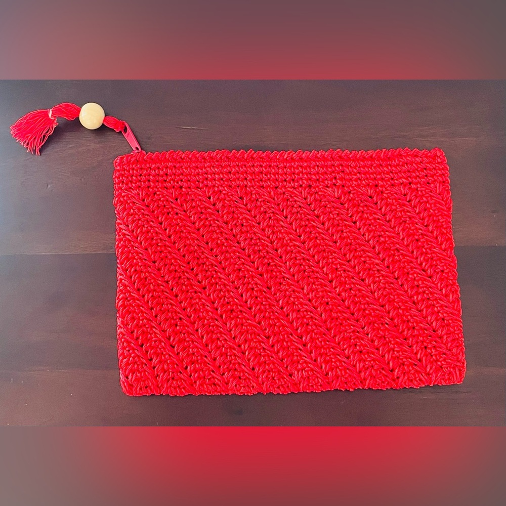 One Of A Kind Boho, Minimalist, Chic Vibrant Red Vintage Horne’s Woven Clutch